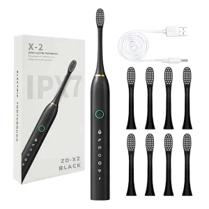 6 Modes Multi-Functional Sonic Electric Toothbrush, 8/4 Heads Kit, Equipped With 2 Minutes Smart Timer And 30S Area Switch Reminder, Waterproof Usb Rechargeable Oral Cleaner Set For Family Or Travel Use Black