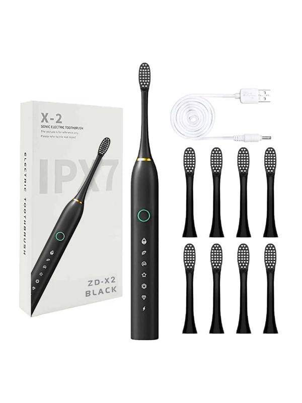 6 Modes Multi-Functional Sonic Electric Toothbrush, 8/4 Heads Kit, Equipped With 2 Minutes Smart Timer And 30S Area Switch Reminder, Waterproof Usb Rechargeable Oral Cleaner Set For Family Or Travel Use Black