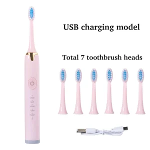 Portable Multifunctional Electric Toothbrush, Usb Rechargeable Sonic Toothbrush With 30s Area Switch Reminder, 2min Timer, Whitening Toothbrush, 6 Replacement Heads, Waterproof Oral Care Toothbrush, Ideal Choice For Men & Women Home Travel Use, Gift Pink