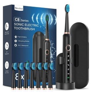 Electric Toothbrush, Electric Toothbrush Travel Toothbrush Rechargeable Teeth Rechargeable Teeth With 8 Brush Heads, Bag,5 Modes Black Black