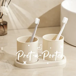 1pc 3pcs/Set New Simple Solid Color Couple Toothbrush Holder And Rinse Cup Combination Set - Bathroom Accessories And Home Decoration, Lovely Drinking Cup Home Set Toothbrush Rack, 2 Colors (Black And White) Optional Multicolor