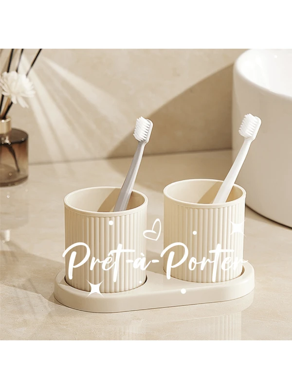 1pc 3pcs/Set New Simple Solid Color Couple Toothbrush Holder And Rinse Cup Combination Set - Bathroom Accessories And Home Decoration, Lovely Drinking Cup Home Set Toothbrush Rack, 2 Colors (Black And White) Optional Multicolor