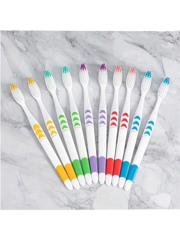 5/10pcs Ultra-Soft Double Bristle Toothbrush Set - Enhanced With Bamboo Charcoal For Deep Cleaning - Nano Bristles For Gentle Dental Care - Ideal For Adult Oral Health Multicolor