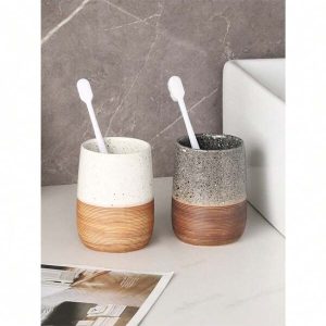 1pc Nordic Style Brushed Retro Ceramic Toothbrush Cup Household Couple Mouthwash Cup Bathroom Accessories, Suitable For Bathroom, Home Decoration, Hotel, Homestay, Student Dormitory Multicolor