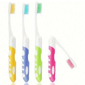 (2PCS)Foldable Toothbrush Travel Portable Gel Prawns Toothbrush Nylon Medium Bristle Toothbrush Hotel Room Toothbrush Travel Toothbrush Multicolor