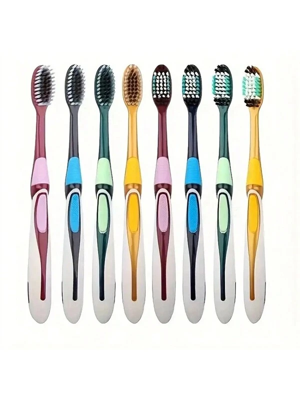 1pc/4pcs/8pcs Premium Bamboo Charcoal Bristle Toothbrushes For Adults, Hard Bristles, Random Colors Multicolor