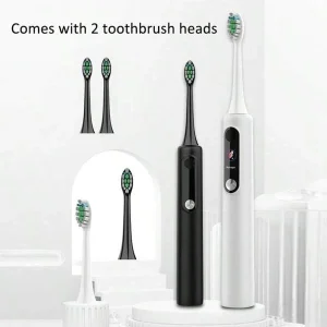 1 Powerful Display Screen Electric Toothbrush Equipped With 2 Toothbrush Heads, Multiple Brushing Modes, DIY Mode Brushing, Adjustable Brushing Time And Intensity, Regional Brushing Reminder, Suitable For Home, Dormitory, Travel, Camping, Large Battery Capacity, Easy To Carry Black