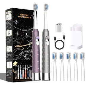 Couple Set, Magnetic Levitation Electric Toothbrush, 5 Smart Modes, USB Rechargeable,Diamond Element Pro Series, Adult Men And Women, Soft Bristle Couple Edition, Birthday Gift, Teeth Whitening, White, Black, Gum Care, Strong Cleaning Toothbrush, Gift For Parents, Friends, Siblings Gypsophila Series