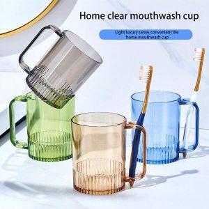 1pc Creative Personalized Minimalist Couple Rinse Cup, Everyday Toothbrush Holder, Transparent Gargle Cup With Handle For Toothbrush, Suitable For Home, Gatherings, Birthday, Christmas Gifts Green+Orange