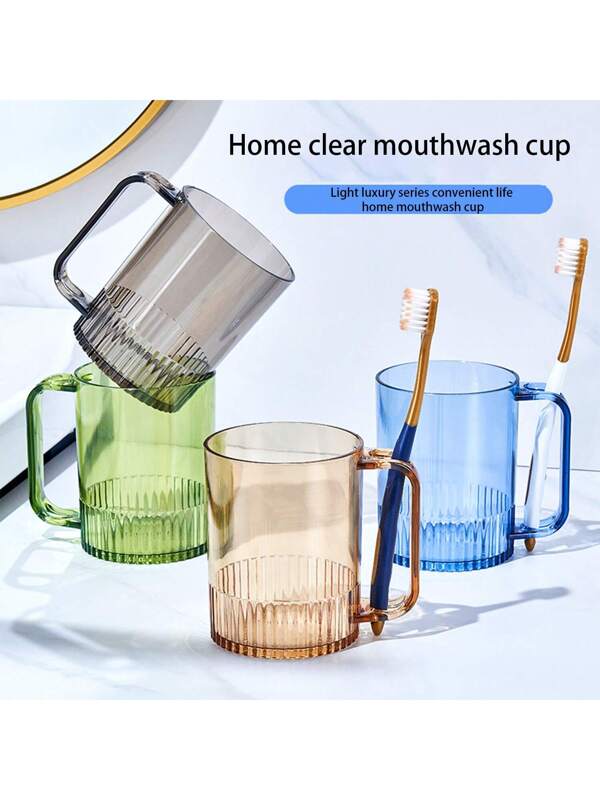 1pc Creative Personalized Minimalist Couple Rinse Cup, Everyday Toothbrush Holder, Transparent Gargle Cup With Handle For Toothbrush, Suitable For Home, Gatherings, Birthday, Christmas Gifts Green+Orange