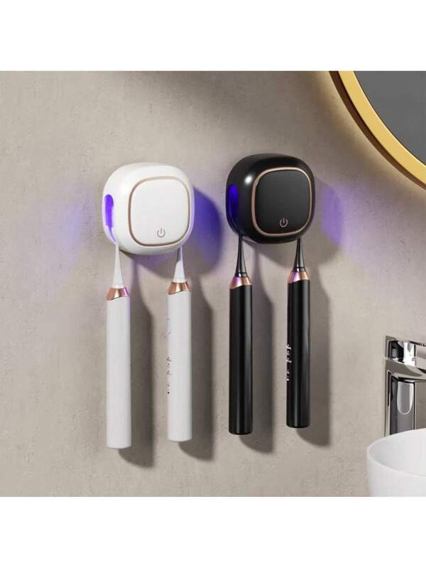 1pc Smart Automatic UV Toothbrush Sterilizer, 2 Slots Toothbrush Holder With Automatic Sterilization, Wall Mounted Toothbrush Holder With USB Fast Charging & Hot Air Drying, Bathroom Toothbrush Sanitizer, Bathroom Storage, Bathroom Accessories Multicolor