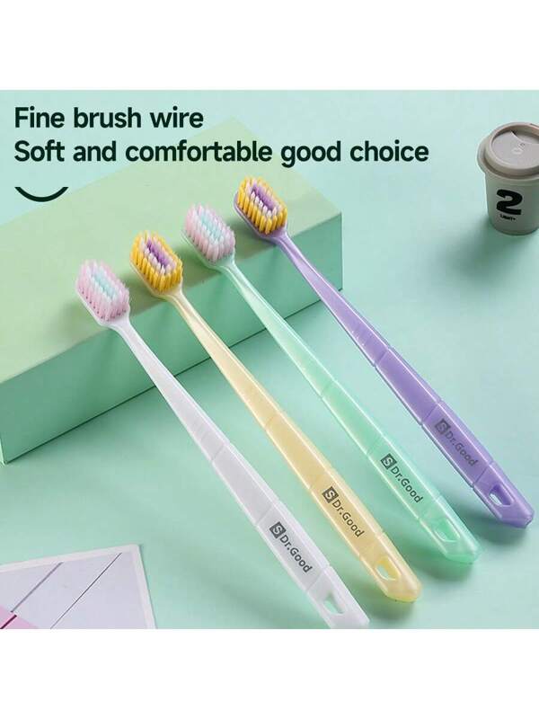 1pc/4pcs Manual Soft Hair Toothbrush With Independent Packaging, Small Wide Head Color Hair Toothbrush For Gentle Oral Cleaning, Suitable For Adult Couples And Families Multicolor