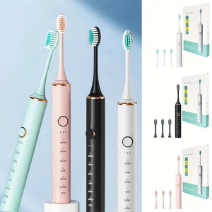 Electric Toothbrush For Adults, Electric Toothbrush With 4 Brush Heads, 6 Modes Rechargeable USB Extra Soft Toothbrush For Sensitive Gums Men Women Gift Father's Day Gift Multicolor