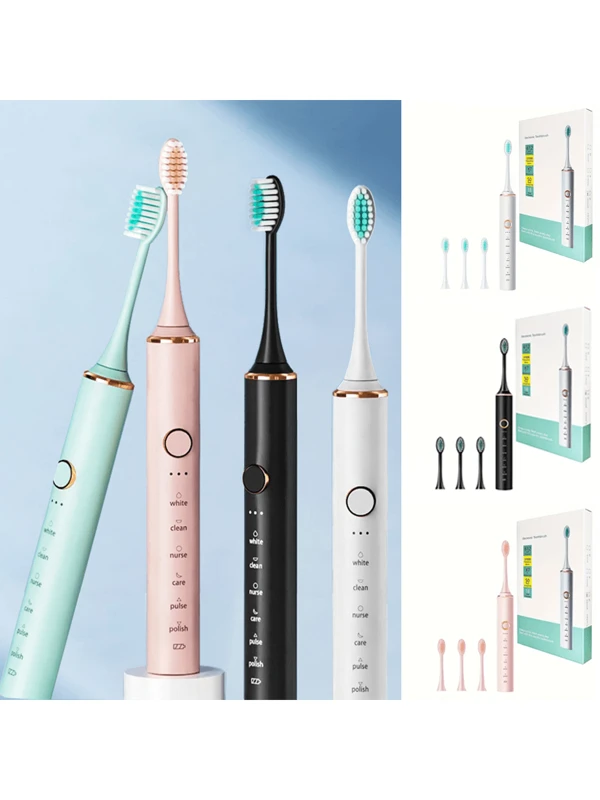 Electric Toothbrush For Adults, Electric Toothbrush With 4 Brush Heads, 6 Modes Rechargeable USB Extra Soft Toothbrush For Sensitive Gums Men Women Gift Father's Day Gift Multicolor