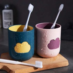 2pcs Durable Bathroom Toothbrush Holder, Cute Cloud Pattern, Multicolor Drinkware Toothbrush Cup, Gift For Couples And Friends Multicolor