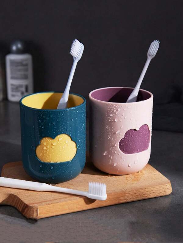 2pcs Durable Bathroom Toothbrush Holder, Cute Cloud Pattern, Multicolor Drinkware Toothbrush Cup, Gift For Couples And Friends Multicolor