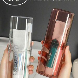 1pc Travel Mouthwash Cup, Portable Toothbrush Storage Box, Travel Toothbrush Case, Light Luxury Travel Wash Cup Toothbrush Storage Box Family Toothbrush Toothpaste Toothbrush Box,Transparent Toothpaste Holder Container Bathroom Tumbler For Business Trip Travel Essentials Toiletries Home Decor Multicolor