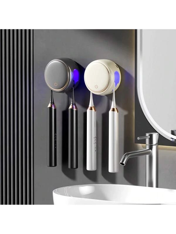 1pc Smart Automatic UV Toothbrush Sterilizer, 2 Slots Toothbrush Holder With Automatic Sterilization, Wall Mounted Toothbrush Holder With USB Fast Charging & Hot Air Drying, Bathroom Toothbrush Sanitizer, Bathroom Storage, Bathroom Accessories Multicolor-round