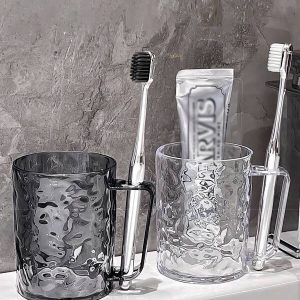 2pcs Glacier Glass High-End Transparent Rinse Cup, Couple's Gargle Cup, Luxury Style Toothbrush Holder Multicolor