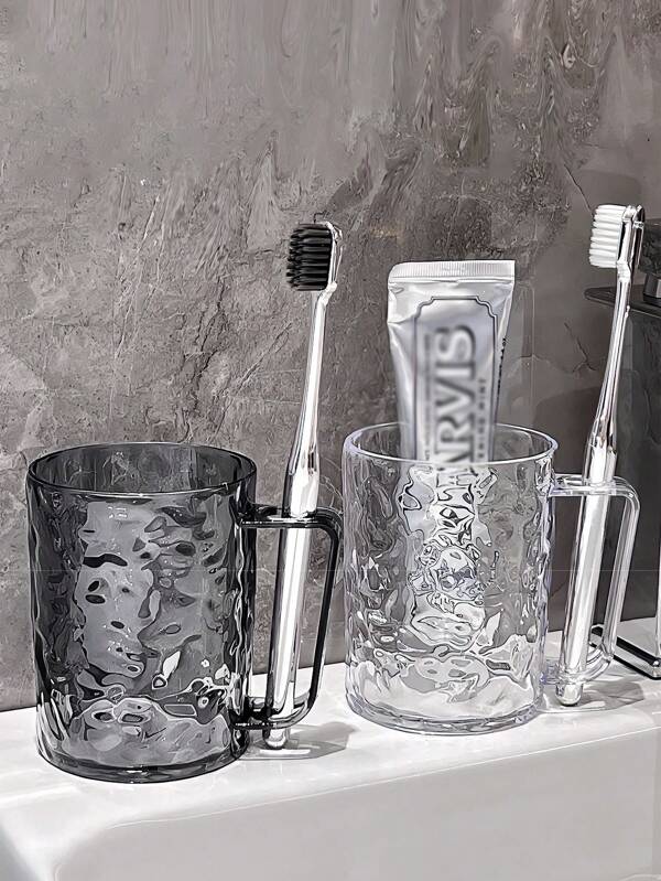 2pcs Glacier Glass High-End Transparent Rinse Cup, Couple's Gargle Cup, Luxury Style Toothbrush Holder Multicolor