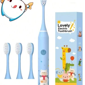 1pc Power Electric Toothbrush With 4 Replaceable Toothbrush Heads, USB Charging, 5-Gear Switching Mode. Personal Care Appliances For Men And Women Oral Hygiene, Brightening Teeth, Soft Wool For Sensitive Teeth Oral Care Appliances Blue