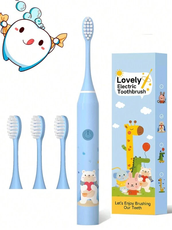 1pc Power Electric Toothbrush With 4 Replaceable Toothbrush Heads, USB Charging, 5-Gear Switching Mode. Personal Care Appliances For Men And Women Oral Hygiene, Brightening Teeth, Soft Wool For Sensitive Teeth Oral Care Appliances Blue