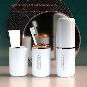 1pc/Set 2-In-1 Portable Travel Toothbrush And Toothpaste Cup - Odorless Dental Hygiene Storage Case For Couples Multicolor